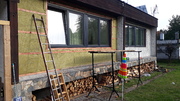 montáž dřevěné fasády  modřín, nátěr dřeva